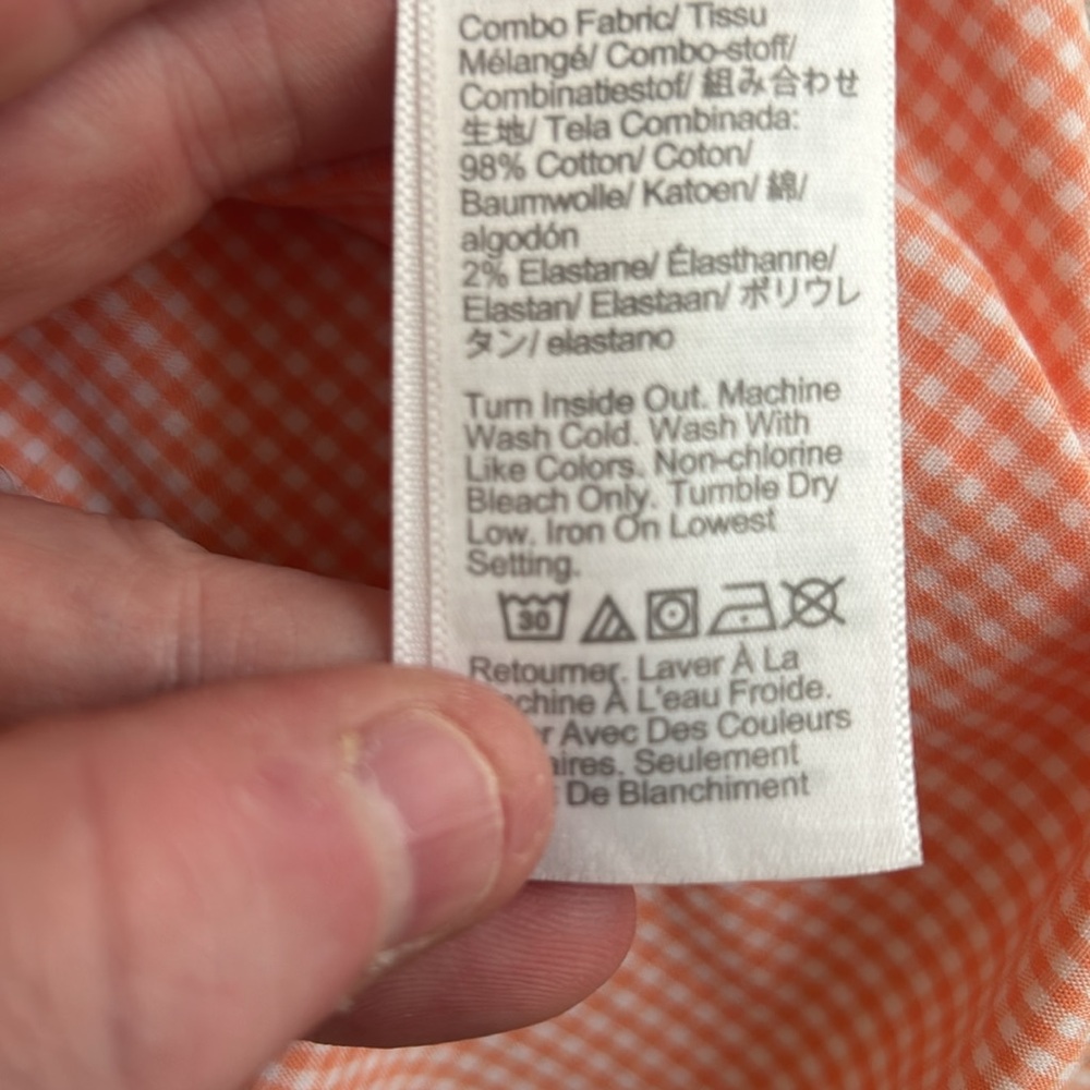 NWT J.Crew Men's Large Slim Flex Washed Long Sleeve Shirt Orange Gingham - Picture 4 of 4
